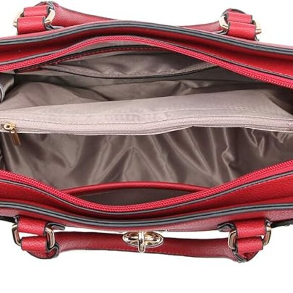 Neiman Marcus Dasein Women Red Vegan Leather Lock Style Top Handle Bag - Picture 4 of 4